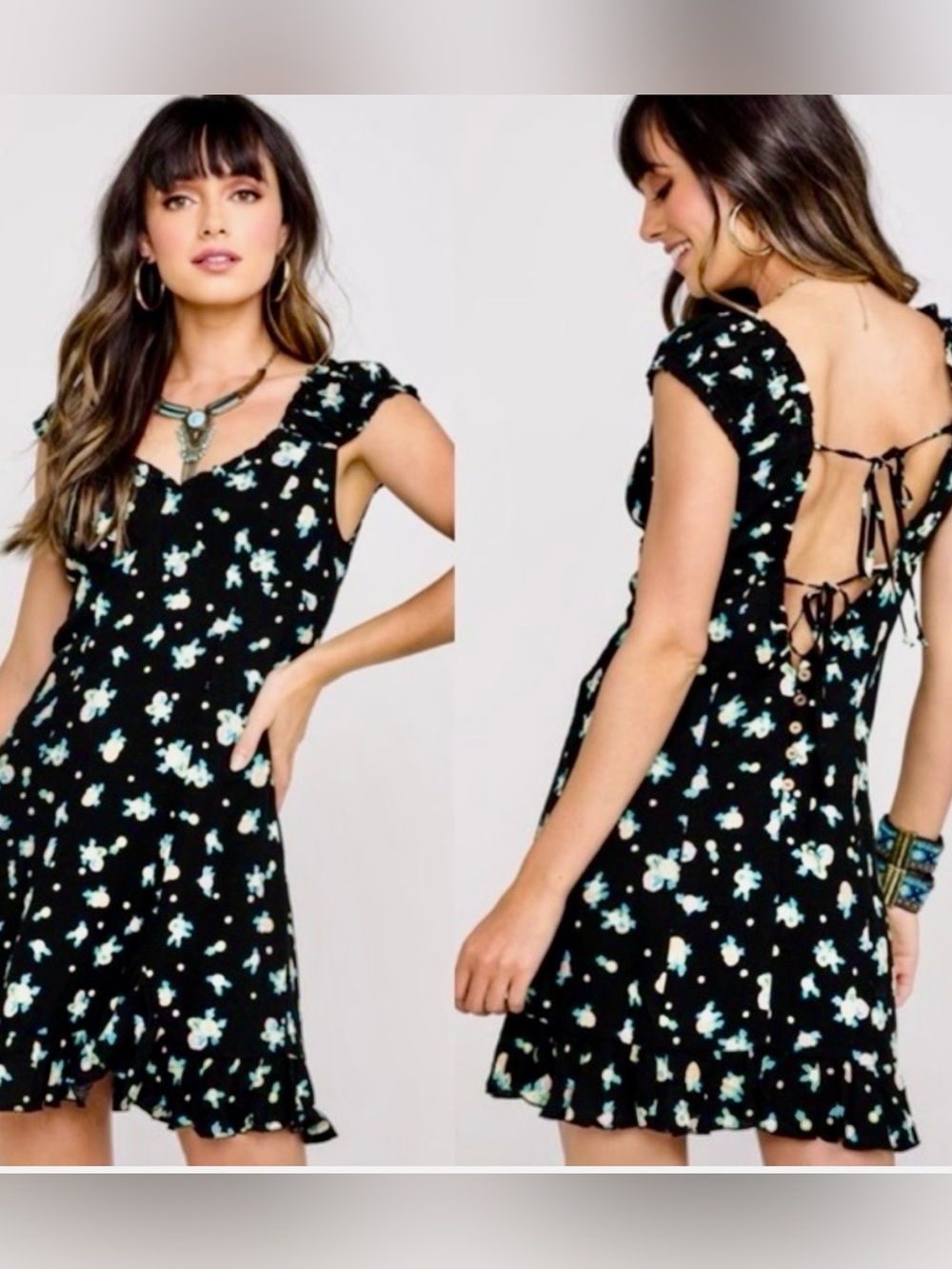 FREE PEOPLE WOMENS LIKE A LADY SLEEVELESS PRINTED MINI DRESS, BLACK, Medium NWT - Picture 2 of 8